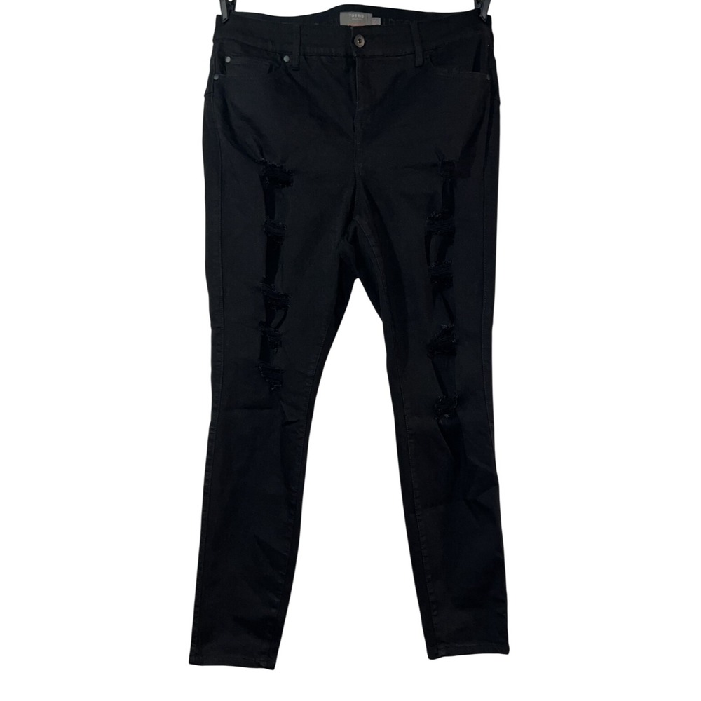 Torrid Bombshell Skinny Jeans Womens 20T Black Distressed High Rise Tall Denim